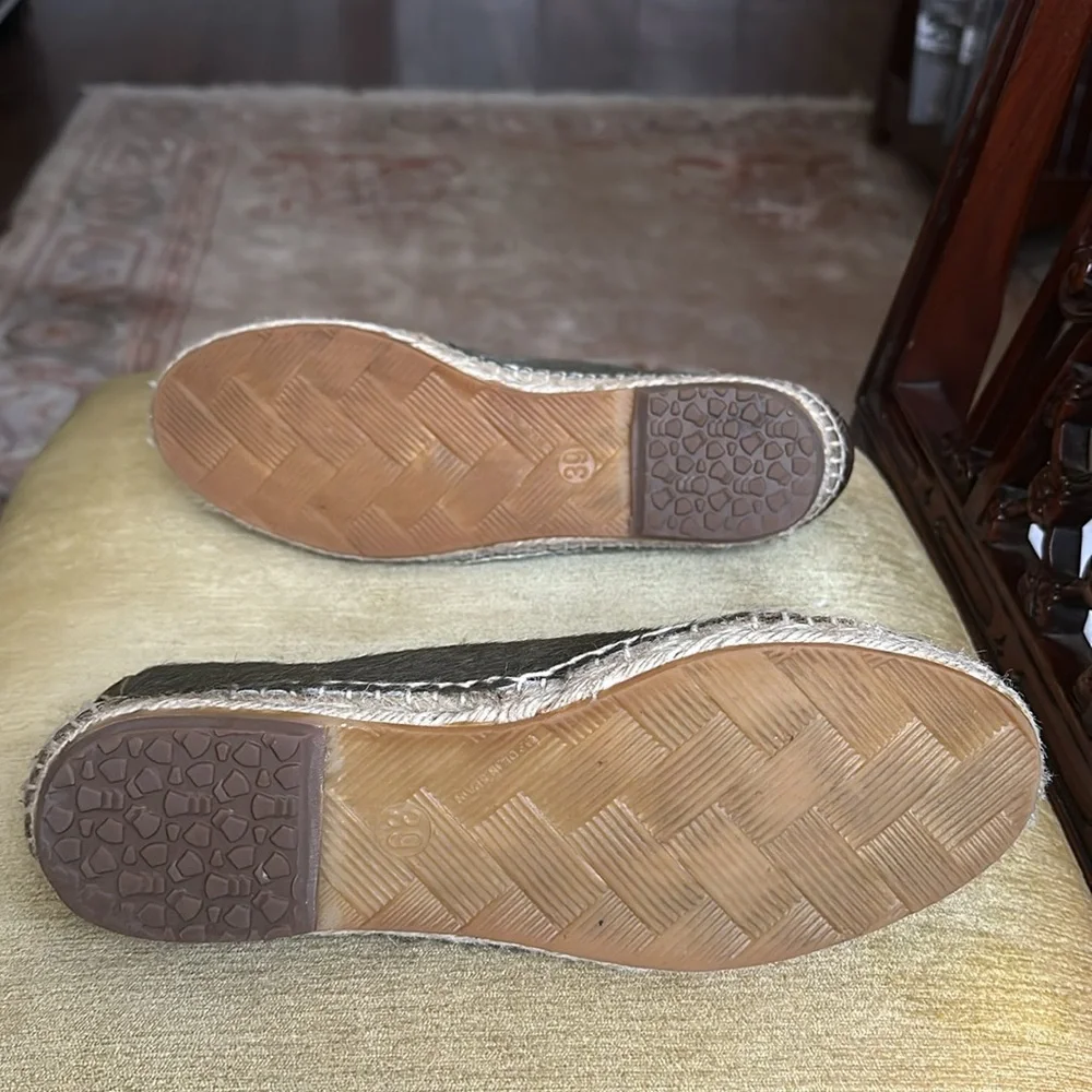Anthropologie KMB Jorinda Espadrille Sneakers Leather Calf Hair Olive Brown Sz 9